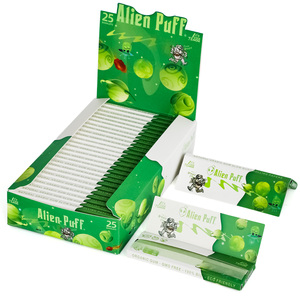 Papier à rouler Alien Puff 1 1/4, gomme naturelle, combustion lente, premium, ultra fin, vert, sans OGM, design personnalisé accepté. - Product Image 1