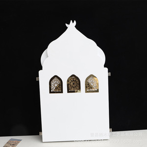 Adorno de Escritorio Estilo Mezquita de Madera Blanca con Ventanas Cortadas con Láser Dorado para Decoración del Hogar en Ramadán, Manualidades para la Sala de Estar - Product Image 2