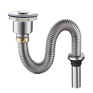 Tuyau <span class=keywords><strong>d</strong></span>'évacuation flexible pour <span class=keywords><strong>évier</strong></span> de cuisine en acier inoxydable nickelé de qualité supérieure, tube en S rétractable avec <span class=keywords><strong>bouchon</strong></span> de vidange escamotable - Product Image 1