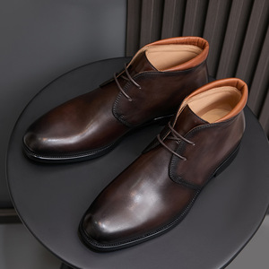 Botas <span class=keywords><strong>Chelsea</strong></span> de Plataforma para Hombre, Hechas a Mano, de Cuero Genuino, Retro, con Cordones, Transpirables, Antideslizantes, para Invierno - Product Image 3