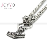 Lot de 3 colliers unisexes en acier inoxydable avec pendentifs Marteau de Thor et Dragon, style punk nordique viking, vente en gros