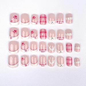 Nueva Llegada: 30 <span class=keywords><strong>Uñas</strong></span> Postizas Cortas Cuadradas en Tono <span class=keywords><strong>Rosa</strong></span> <span class=keywords><strong>Pastel</strong></span> con Diseño Francés y Cuadros, Ideales para Diversión de Fin de Semana - Product Image 6