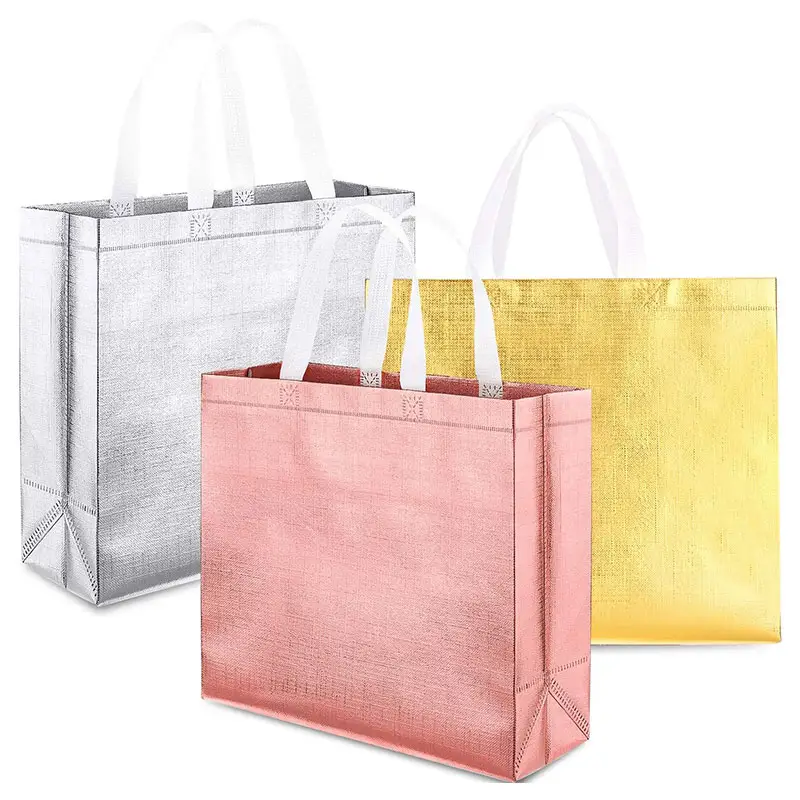 Portable gold metallic reusable eco-friendly custom printed pp laminated non woven shopping bag