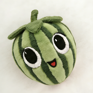 Peluche pastèque vert foncé et vert clair à rayures verticales, grands yeux brodés avec des anneaux oculaires blancs - Product Image 1