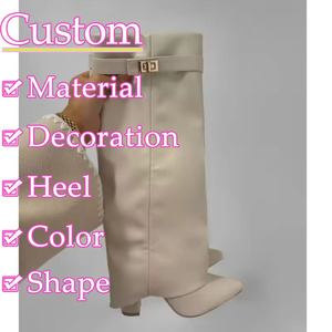 Stivali Alti al Ginocchio da <span class=keywords><strong>Donna</strong></span> Personalizzati dal Produttore, Taglia 46 Grande, con Tacchi Larghi, Rivestimento in Camoscio, Decorazione Metallizzata, Design Piegato - Product Image 2