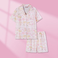 Pyjama d'été en coton à manches courtes pour femme, motif ours de dessin animé mignon, grande taille, ample, style Xiaohongshu