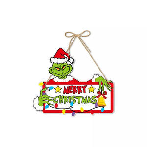 Colgador de puerta <span class=keywords><strong>Grinch</strong></span>, suministros para fiestas navideñas, pequeño regalo de madera, venta al por mayor - Product Image 2