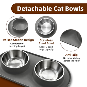 Bol pour chien 2-en-1 en silicone et acier inoxydable avec logo personnalisé, doté de deux bols amovibles, adapté aux voyages et à la maison - Product Image 2