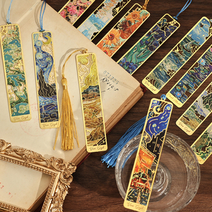 Marcapáginas Metálicos Florales con Borla, Estilo de Pintura Artística de <span class=keywords><strong>Van</strong></span> <span class=keywords><strong>Gogh</strong></span>, Regalos Ideales para Amantes de los Libros, Escritores, Lectores, Mujeres, MOQ Bajo - Product Image 6
