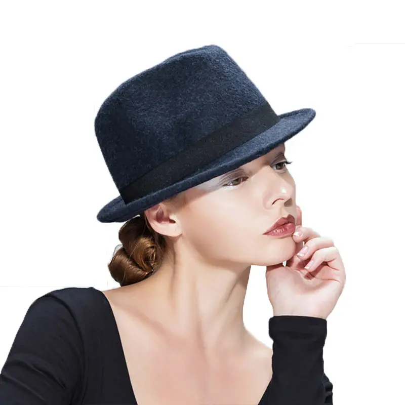 หมวกฟางของผู้หญิงผู้หญิงสไตล์คลาสสิกสีเทา,หมวก Fedora ขนสัตว์แฟชั่นฤดูร้อน