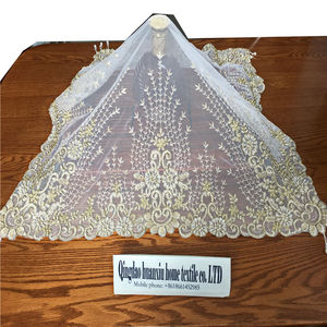 <span class=keywords><strong>Nappe</strong></span> de table ronde en organza brodée et perlée dorée, élégante et bon marché, fabriquée en usine - Product Image 3
