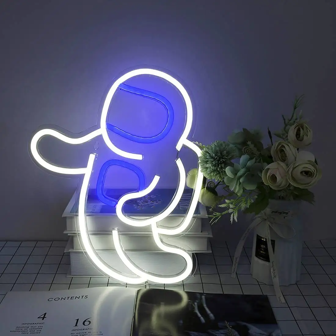 Insegna luminosa al Neon a LED 5V astronauta 12.6 "X 14.2" Spaceman Cool camera da letto camera dei bambini Art Wall Sign Decor spazio esterno viaggi, Man Cave