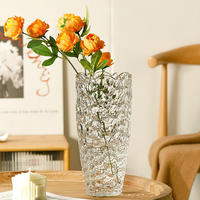 Vase en verre cylindrique de luxe minimaliste pour la décoration intérieure, motif fleur trompette taillée en diamant, avec pois colorés, idéal pour les mariages