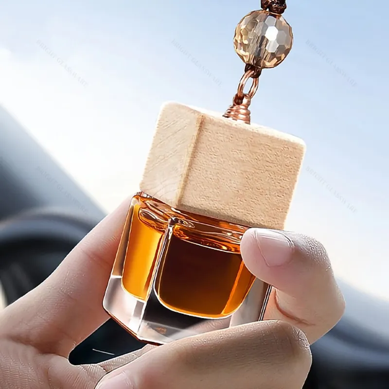 Aromatizador de carro em forma quadrada, fragrância de ar vazia para pendurar em garrafa, difusor de carro 5ml 8ml 10ml, cobertura de madeira