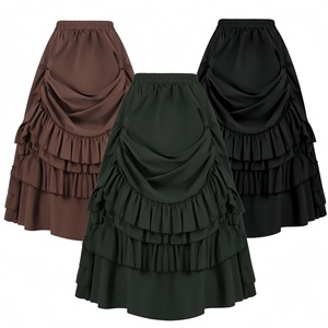 Falda medieval gótica renacentista de mujer, estilo en capas, negra, verde, marrón, para actuaciones de adultos, sin etiqueta - Product Image 1