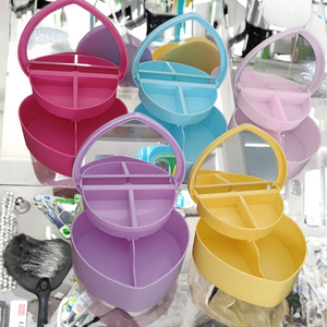 Boîte de rangement en plastique double couche en forme de cœur, couleur bonbon moderne, avec fermeture à boucle et miroir pour boucles d'oreilles, bagues et colliers - Vente en gros - Product Image 4