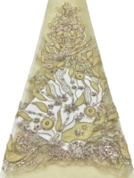 Tissu en dentelle africaine verte 100% polyester, broderie de perles et de paillettes, motif floral, robes et vêtements de mariage élégants et luxueux
