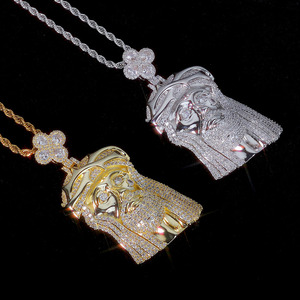 Collier Pendentif Vintage Hip Hop Rap Bling Iced Out CZ Trèfle à Quatre Feuilles Fleur Épines Tête de Jésus pour Hommes - Product Image 6