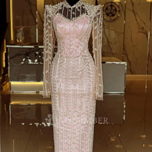 <span class=keywords><strong>Abito</strong></span> da Sera di Lusso <span class=keywords><strong>Rosa</strong></span> con Perline e <span class=keywords><strong>Maniche</strong></span> <span class=keywords><strong>Lunghe</strong></span> da Donna Elegante Formale per Matrimonio e Feste LSZ126 - Product Image 5