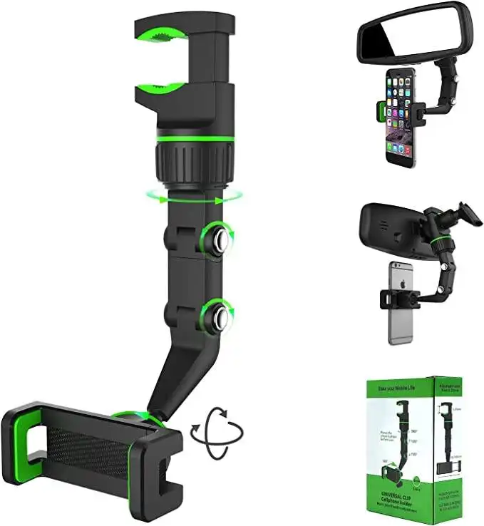 Регулируемое Автомобильное зеркало заднего вида держатель мобильного телефона вращение на 360 градусов Универсальный складной Гибкий сотовый телефон крепление на зеркало заднего вида