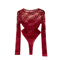 Combinaison longue en dentelle crochetée transparente pour femme, coupe ajustée, extensible, idéale pour toutes les saisons