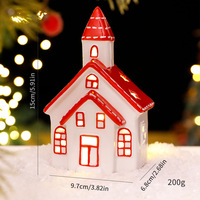 Figurines de table en porcelaine avec lumières LED, maison miniature, décorations de Noël rouges, décorations de Noël LED
