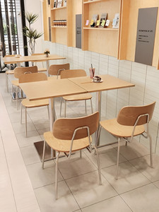 Table de restaurant carrée en chêne <span class=keywords><strong>clair</strong></span>, base en acier inoxydable poli, assise en bois empilable, pieds en métal, mobilier de café en gros - Product Image 1