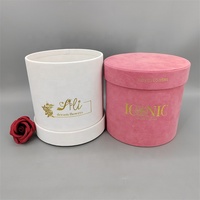 Coffret Cadeau Rond en Velours Blanc Rose avec Revêtement UV et Gaufrage, Boîtes d'Emballage Cadeau en Matériaux Recyclés avec Couvercles