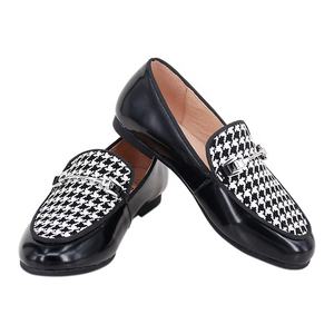 थोक काले उच्च शीन चमड़े + Houndstooth चमड़े बच्चों बच्चों बकसुआ मवाली जूते - Product Image 6