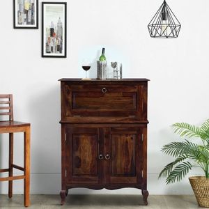 Stylish Solid Sheesham Wood Bar <b>Cabinet</b> Provincial Teak Finish Wine <b>Storage</b> Furniture for Home Bar Kitchen <b>Dining</b> <b>Room</b> - Product Image 1