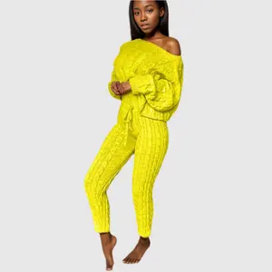 10719-MX98 Einfarbiger Pullover One Shoulder Winter Zweiteiliges Set Kleidung Damen