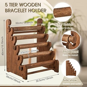 Support de rangement de bureau rustique marron à 5 niveaux pour bracelets, montres et bijoux – Présentoir en bois massif - Product Image 2