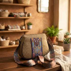 Bolso Bandolera de Lujo Personalizado, Bolso de Rafia Tejida con Bordado Geométrico de Jaipur, Correa Ancha Tipo Guitarra, Bolso de Mano para Mujer - Product Image 5
