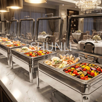 Plat à chafing en acier inoxydable argenté, chauffe-plats de luxe moderne pour hôtels et restaurants, ensemble de buffet pour mariages et réceptions