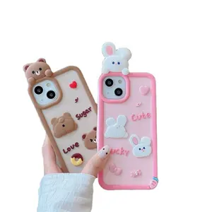 Sweet Cute Pig Three-Dimensional Cartoon Donut Bear Soft Silicone Phone Case For Iphone 14 13 12 High Quality Good Looking Shell