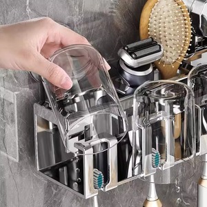 Jinxian <b>Toothbrush</b> <b>Holder</b> 4 Cup Transparent Suction Cup <b>Wall</b> Mounted Bathroom Storage - Product Image 3