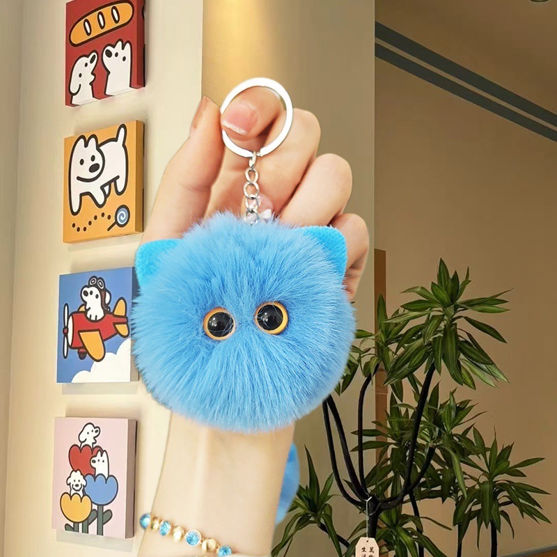 F@G58/Tête de chat en peluche - Bleu