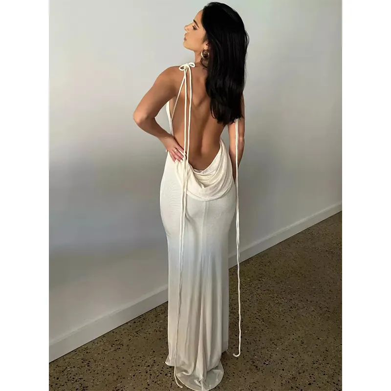 Summer 2022 Spaghetti Strap Elegant Halter Backless Sexy Maxi Long Formal Party Bodycon Dresses For Women