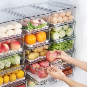 Set of 6 Refrigerator Organizer Bins - Stackable Fridge Organizers with Cutout Handles for Freezer, Kitchen, Countertops, Cabinets - Clear Plastic