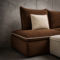 Ensemble de canapés en tissu marron chic, fauteuil d'appoint motif zèbre, ottoman à passepoil contrastant, mobilier de maison, commerce d'import-export en gros