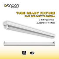 Tube LED UL T5 T8 prêt à l'emploi, 2FT 4FT, double tube, haute luminosité avec ailettes réflectrices pour bureaux commerciaux et couloirs