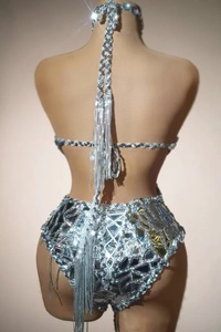 Nouveau Body <span class=keywords><strong>Femme</strong></span> Argenté à Paillettes Brillantes et Embossé, Costume de Soirée Drag Queen, Tenue de Spectacle de Danse de Salon avec Franges - Product Image 6