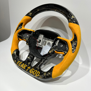 Volante de Fibra de Carbono Forjado en Oro con Cuero de Gamuza y LED para Dodge <span class=keywords><strong>Challenger</strong></span> Hellcat Scatpack Charger 2003-2025, Personalizable - Product Image 2