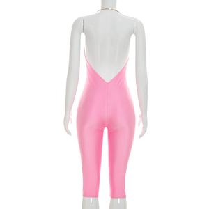 Viviblook D26JP159 Nuevo Mono de Verano para Mujer, Halter Metálico, Escote Profundo en V, Espalda Descubierta, Ajustado, de Una Pieza, para Fiesta - Product Image 3