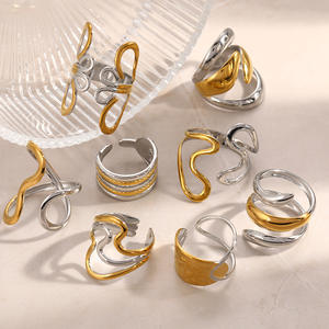 Fashion Rings Stainless Steel Minimalist Design Color <b>Block</b> 18k Gold Plated Geometric <b>Shape</b> Women's Gift Jewelry - Product Image 3