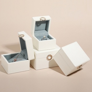 Custom PU Leather <b>Gift</b> <b>Boxes</b> Square & Rectangle Shapes for 925 Sterling Silver Engagement Rings Jewelry Accessory Packaging - Product Image 2