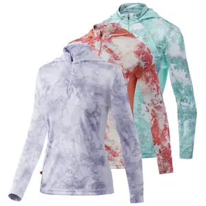 Chemises de pêche à séchage rapide à manches longues imprimées par sublimation personnalisée Upf 50 + Protection solaire Vêtements de pêche pour femmes avec sweats à capuche