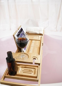 Plateau de baignoire pliable <span class=keywords><strong>et</strong></span> extensible en bois écologique fait main sur mesure avec logo personnalisé pour <span class=keywords><strong>bain</strong></span> de luxe, couleur bois naturel, style américain - Product Image 5