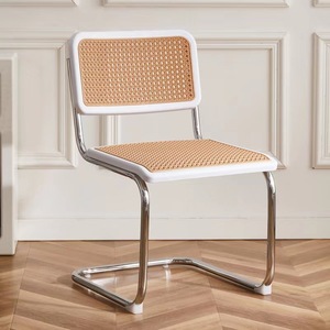 Chaise Vintage en Rotin Meubles de Salle à Manger Forme Z Café Pieds Chromés Chaise de Salle à Manger avec Siège Rembourré - Product Image 2