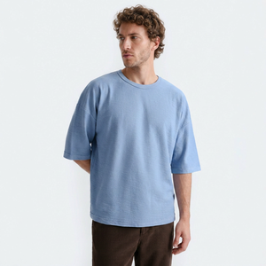 Camiseta de Manga Corta para Hombre, Cuello Redondo, Color Azul Claro, Talla Grande, Estilo Casual, 100% Algodón, Transpirable, 240g, Tejido de Punto - Product Image 5